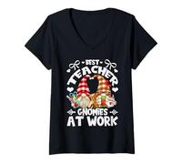 Femme Best Teacher Gnomes for Teaching Women & Funny Teacher Crew T-Shirt avec Col en V