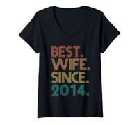 Femme Best Wife Since 2014 8th Wedding Anniversary Vintage Women T-Shirt avec Col en V