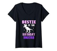Femme Bestie of The Birthday Dinosaure d'anniversaire pour Enfants T-Shirt avec Col en V