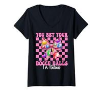 Femme Bet Your Bocce Balls Im Italian Player Girl Mom Mother's Day T-Shirt avec Col en V