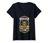 Femme Better to Be a Wolf of Odin Than a Lamb of God Viking T-Shirt avec Col en V