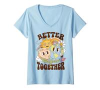 Femme Better Together Earth Moon Peace Unity Positive Message T-Shirt avec Col en V