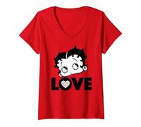 Femme Betty Boop Love Face Cœur à pois T-Shirt avec Col en V