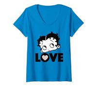 Femme Betty Boop Love Face Cœur à Pois T-Shirt avec Col en V, Saphir, M