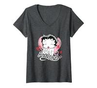 Femme Betty Boop Love Key Hearts T-Shirt avec Col en V