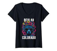 Femme Beulah Colorado USA Ours avec Lunettes de Soleil Motif Fleurs T-Shirt avec Col en V