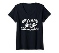 Femme Beware Little Monsters Fantôme d'halloween T-Shirt avec Col en V