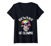Femme Beware of Clowns Scary Clown Skull Rainbow Clown Skeleton T-Shirt avec Col en V