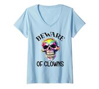 Femme Beware of Clowns Scary Clown Skull Skeleton Rainbow Clown T-Shirt avec Col en V