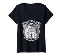 Femme Beware The Old Man in A Land Where Men Die Young Vikings T-Shirt avec Col en V