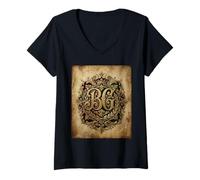 Femme BG - Initiales B G Nom Nom Onomastique Onomatologie T-Shirt avec Col en V