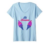 Femme Bi Scream ! Crème glacée x Le Drapeau de la fierté T-Shirt avec Col en V