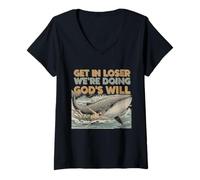 Femme Bible chrétienne Amusante « Get in Loser We're Doing God's Will » T-Shirt avec Col en V