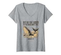 Femme Bible chrétienne Amusante « Get in Loser We're Doing God's Will » T-Shirt avec Col en V