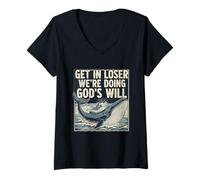 Femme Bible chrétienne Amusante « Get in Loser We're Doing God's Will » T-Shirt avec Col en V