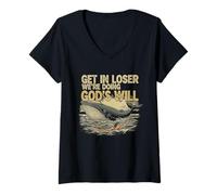 Femme Bible chrétienne Amusante « Get in Loser We're Doing God's Will » T-Shirt avec Col en V