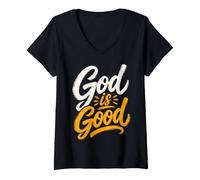 Femme Bible de Foi chrétienne : Dieu est Bon T-Shirt avec Col en V