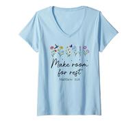 Femme Bible Verse Matthew 11 28 Make Room for Rest Trust God Jesus T-Shirt avec Col en V