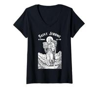 Femme Bibliothécaire Patron Saint Jérôme Bookish Reader Livre bibliothécaire T-Shirt avec Col en V