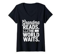 Femme Bibliothèque Amusante pour Les Amateurs de Livres, Grand-mère lit The World Waits T-Shirt avec Col en V