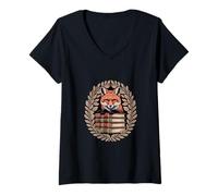 Femme Bibliothèque de Livres de Lecture Cute Book Fox T-Shirt avec Col en V