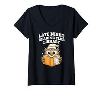 Femme Bibliothèque du Late Night Reading Club Never Return Owl T-Shirt avec Col en V