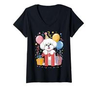Femme Bichon frisé 11e anniversaire garçon fille 11 ans onze T-Shirt avec Col en V
