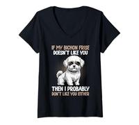 Femme Bichon frisé T-Shirt avec Col en V
