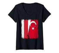 Femme Biélorussie Turquie Demi Drapeau Opposition Biélorusse Turkiye T-Shirt avec Col en V