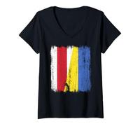 Femme Biélorussie Ukraine Demi Drapeau Biélorusse Ukrainien Patrimoine Ukrainien T-Shirt avec Col en V
