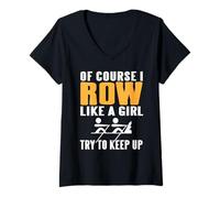 Femme Bien Sûr Je Rame comme Une Championne Essaie de Suivre T-Shirt avec Col en V