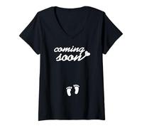 Femme Bientôt Bébé Annonce Grossesse Mignonne T-Shirt avec Col en V