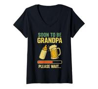 Femme Bientôt grand-père, attendez une annonce amusante pour votre bébé T-Shirt avec Col en V