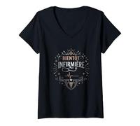 Femme Bientot Infirmiere Message Etudes Sante T-Shirt avec Col en V