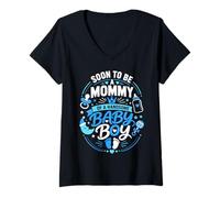 Femme Bientôt Maman d'un Beau Petit garçon T-Shirt avec Col en V
