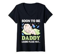 Femme Bientôt papa est en train de charger, veuillez attendre l'annonce de votre grossesse T-Shirt avec Col en V