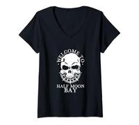 Femme Bienvenue à Half Moon Bay T-Shirt avec Col en V