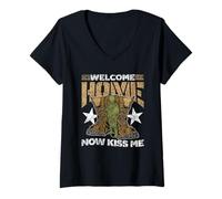 Femme Bienvenue À La Maison Maintenant, Embrasse-Moi Soldat T-Shirt avec Col en V