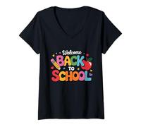 Femme Bienvenue à la rentrée des classes, premier jour d'école, enseignants, garçons et enfants T-Shirt avec Col en V