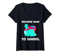 Femme Bienvenue à l'école dinosaure stégosaure professeurs de biologie T-Shirt avec Col en V