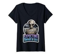 Femme Bienvenue aux Terriens 2028 T-Shirt avec Col en V