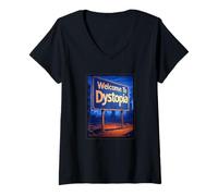 Femme Bienvenue chez Dystopia T-Shirt avec Col en V