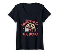 Femme Bienvenue chez les enseignants de 2e année pour la rentrée scolaire T-Shirt avec Col en V