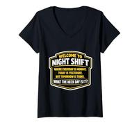 Femme Bienvenue chez Night Shift Worker Funny Midnight Crew Overnight T-Shirt avec Col en V