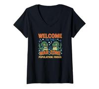 Femme Bienvenue dans la Zone de Guerre - Parodie des Grenouilles de Population T-Shirt avec Col en V