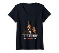 Femme Bière Amusante Abraham Lincoln Drinking Bar Party Cadeau Humoristique T-Shirt avec Col en V