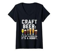 Femme Bière Artisanale Amusante « It's Not Alcoholism It's A Hobby » T-Shirt avec Col en V