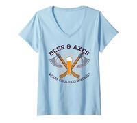 Femme BIÈRE & Axes Qu'est-ce Qui Pourrait Aller Mal ? Meme drôle de Lancer de Hache T-Shirt avec Col en V
