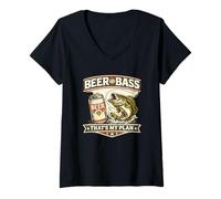 Femme Bière et Basse C'est Mon Plan Cadeau drôle de Papa de pêche T-Shirt avec Col en V