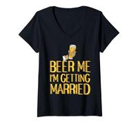 Femme Bière Moi Je Me Marie Humour de Fête T-Shirt avec Col en V
